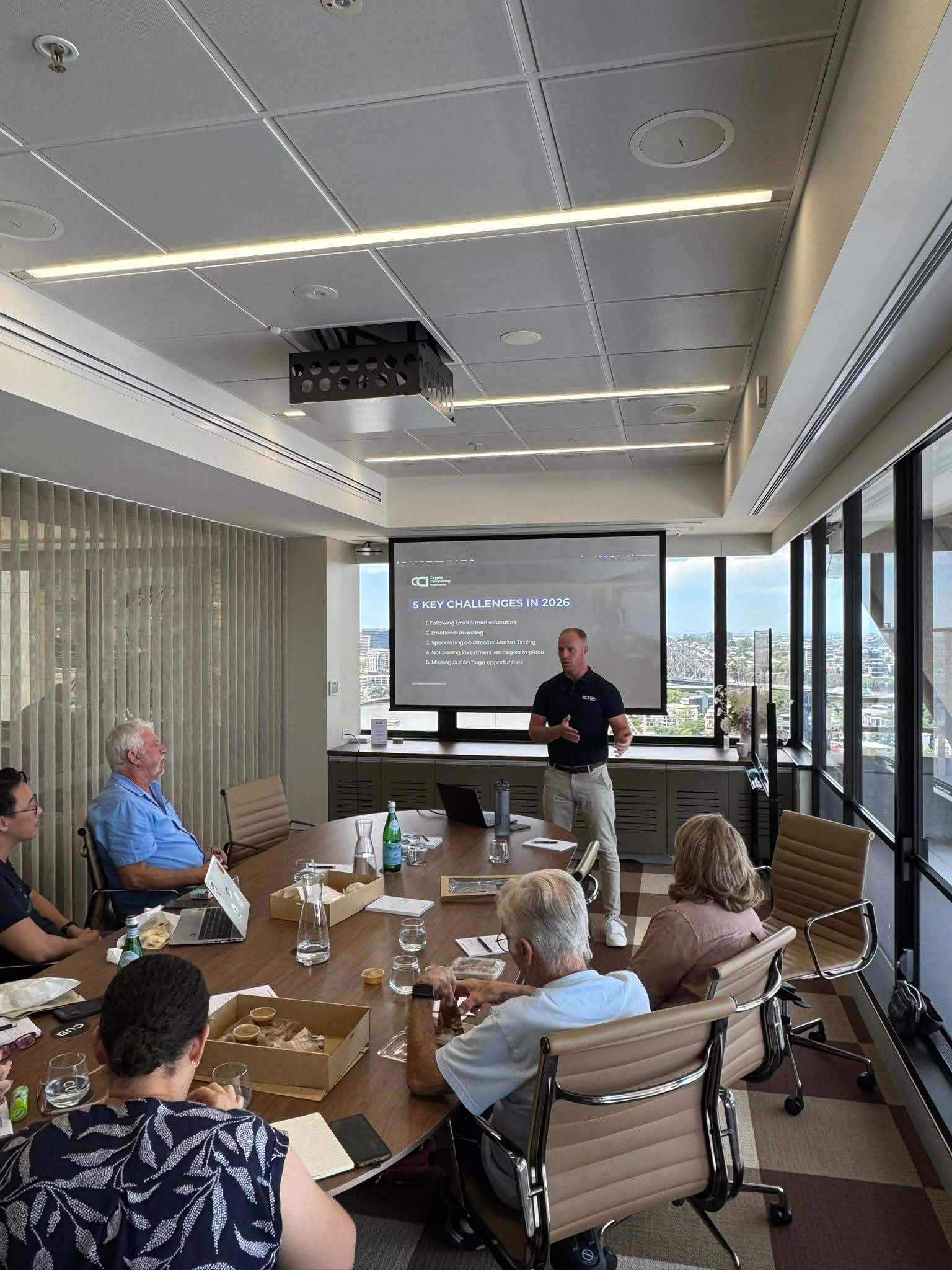 A presentation screen in a modern meeting room